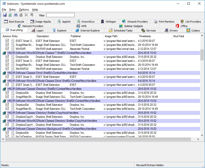 Autoruns geeft je heel veel informatie over wat er binnen Windows gebeurt.