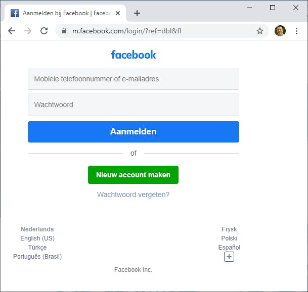 De Facebook-website gedraagt zich in de browser als app.