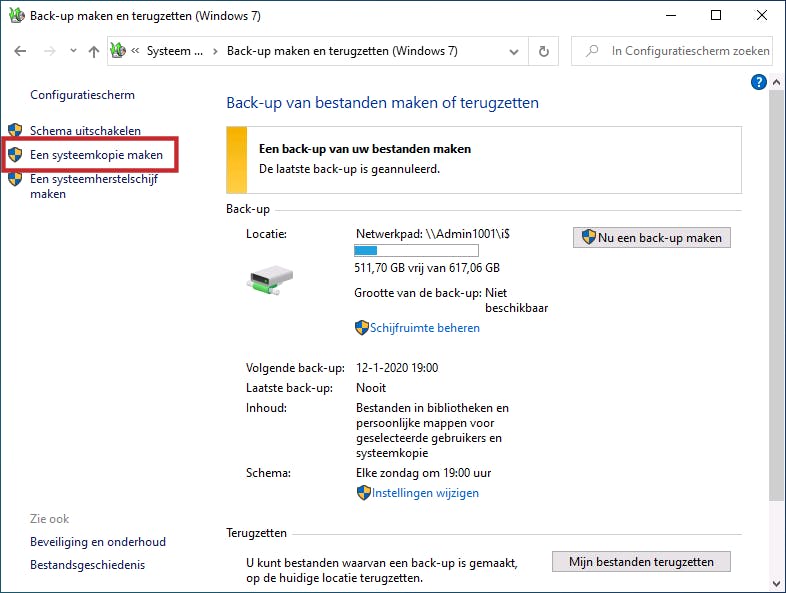 01 Hier start je de functie voor het maken van een systeemkopie.