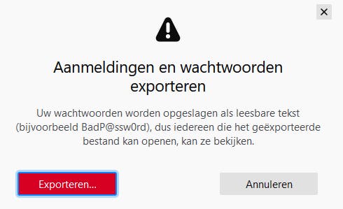 Exporteer je wachtwoorden alleen op een computer die je vertrouwt.