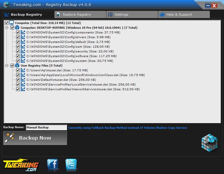 Tip 02 Maak automatisch of handmatig back-ups van het Windows-register.