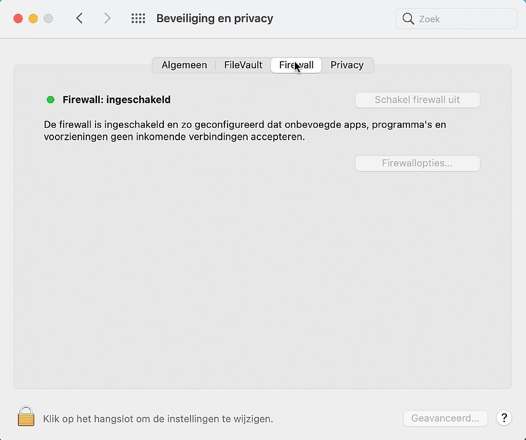 Die Firewall aanzetten levert net weer wat extra veiligheid op.