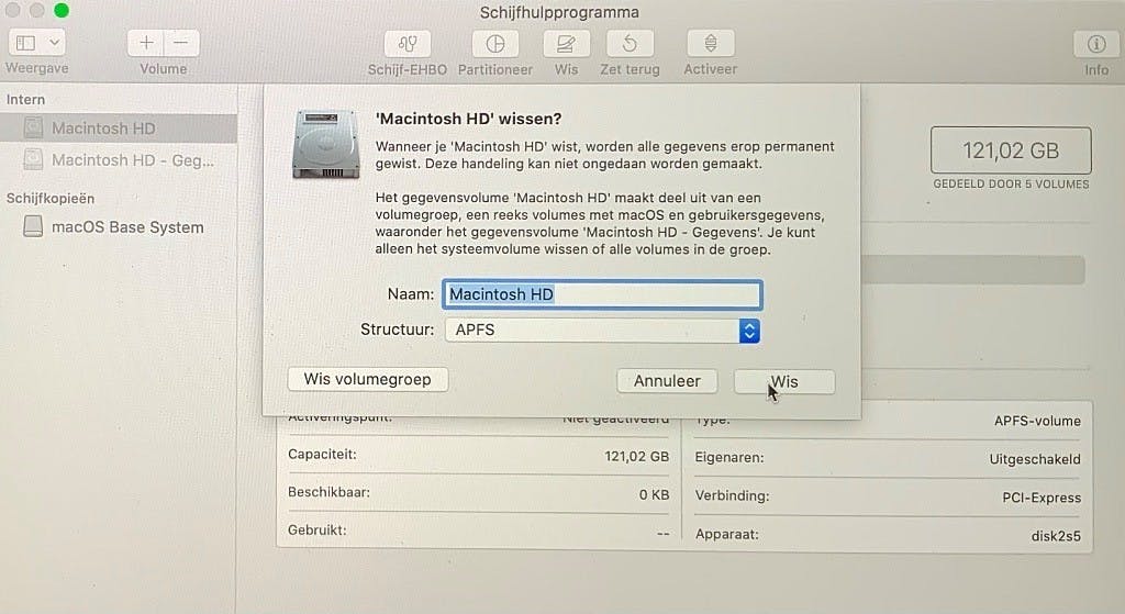 Eerst die hele Mac-schijf maar eens wissen, wég met alle oude ellende.