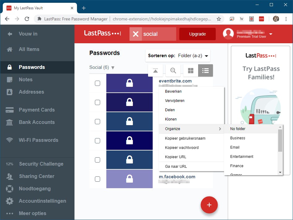 LastPass integreert zich mooi in je browser en biedt alle belangrijke functies aan.