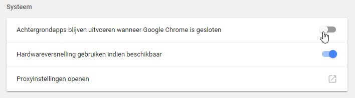 Zorg dat er geen apps 'buiten' Chrome blijven draaien na het afsluiten van deze browser