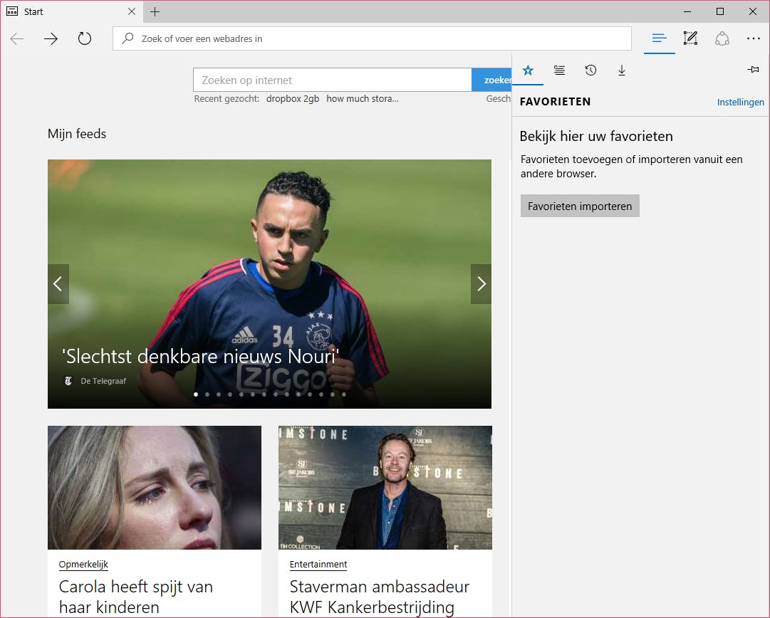 Bedien de zijbalk in Edge met behulp van toetscombinaties.