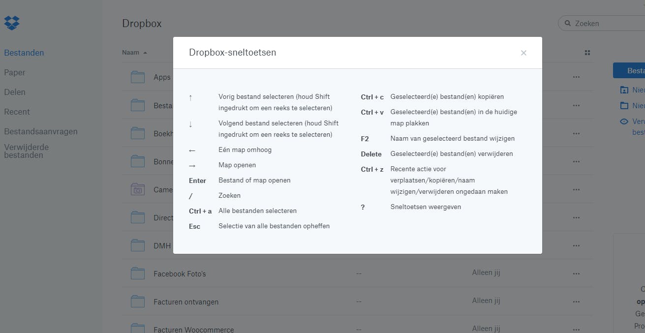 Op dropbox.com kun je bijna precies zo navigeren als in Windows Verkenner.