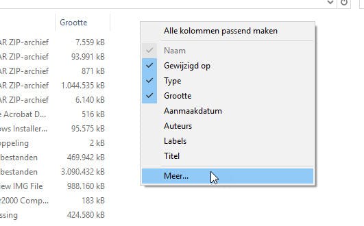 Extra kolommen in Windows Verkenner