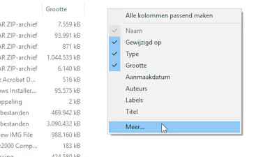 Extra kolommen in Windows Verkenner