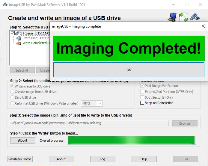 MemTest86 wordt geleverd met een tool om een opstartbare usb-stick te maken.