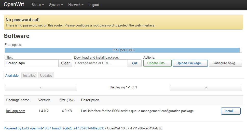 07 In OpenWRT installeer je eerst het SQM-package.