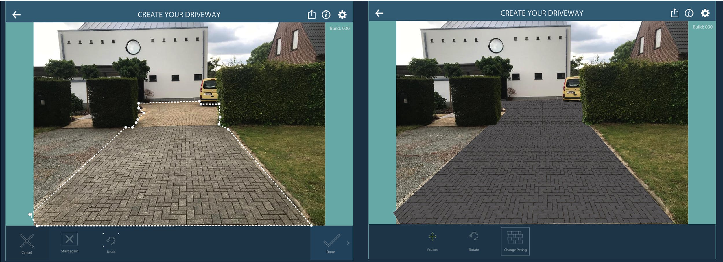 Tip 11 Links een foto voor gebruik van de Driveway Visualiser en rechts na.