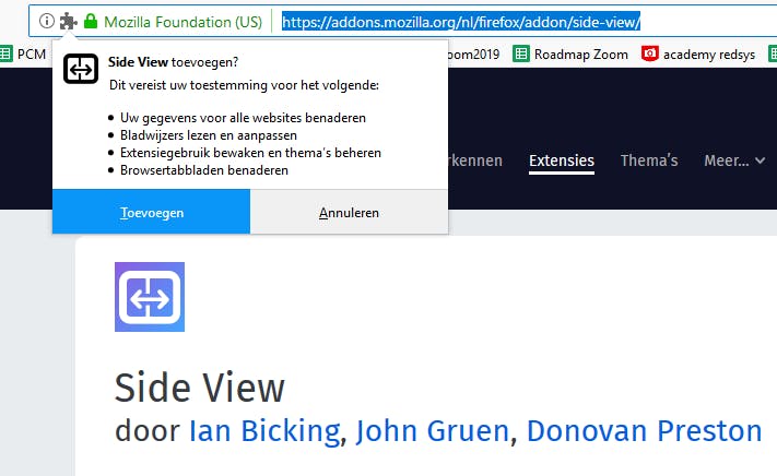 Side View vraagt toestemming om een aantal gegevens te benaderen.