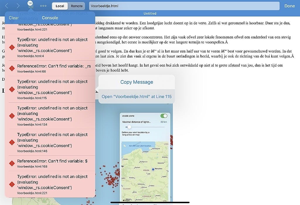 Omdat Textastic ook bepaalde programmeertalen – waar we voor ’t gemak HTML ook maar even onder scharen – kan ‘lezen’, detecteert het ook fouten in code. En die kun je vervolgens snel bij de kop pakken.