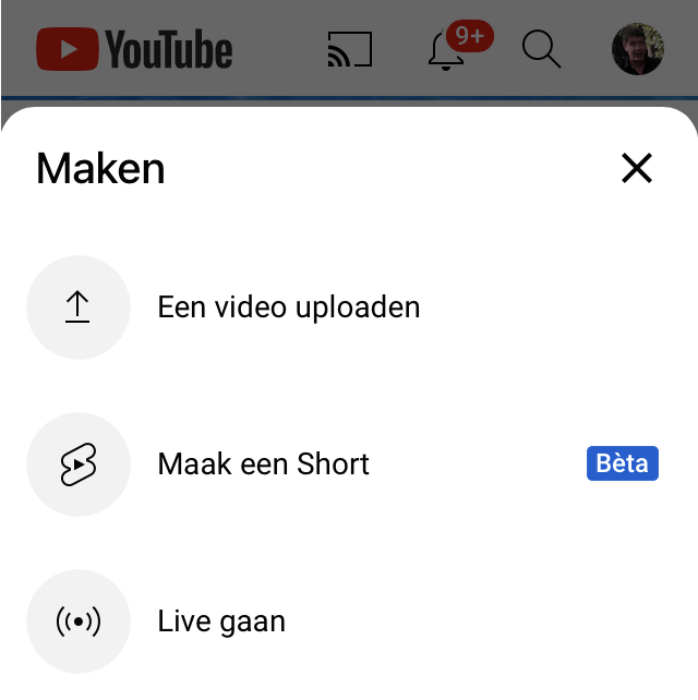 Je start een Short via de plusknop.
