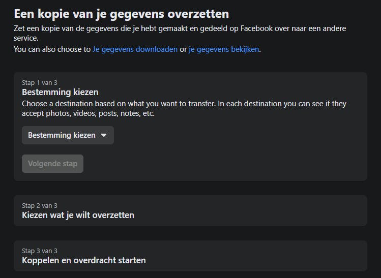 Via deze pagina kun je gemakkelijk je data overzetten naar een andere dienst.