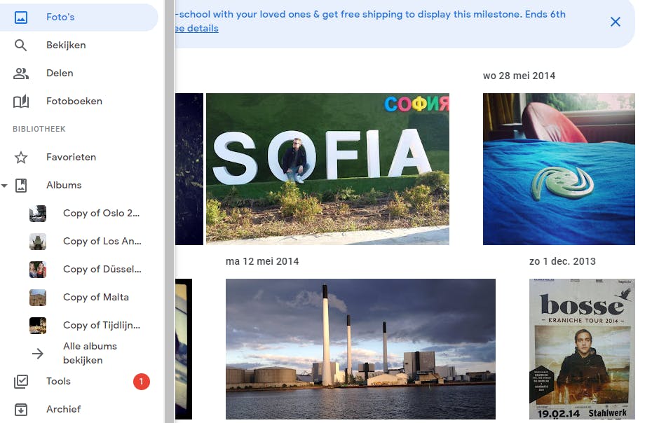 Fotoalbums die door Facebook zijn overgezet, zie je terug als 'Copy of'.