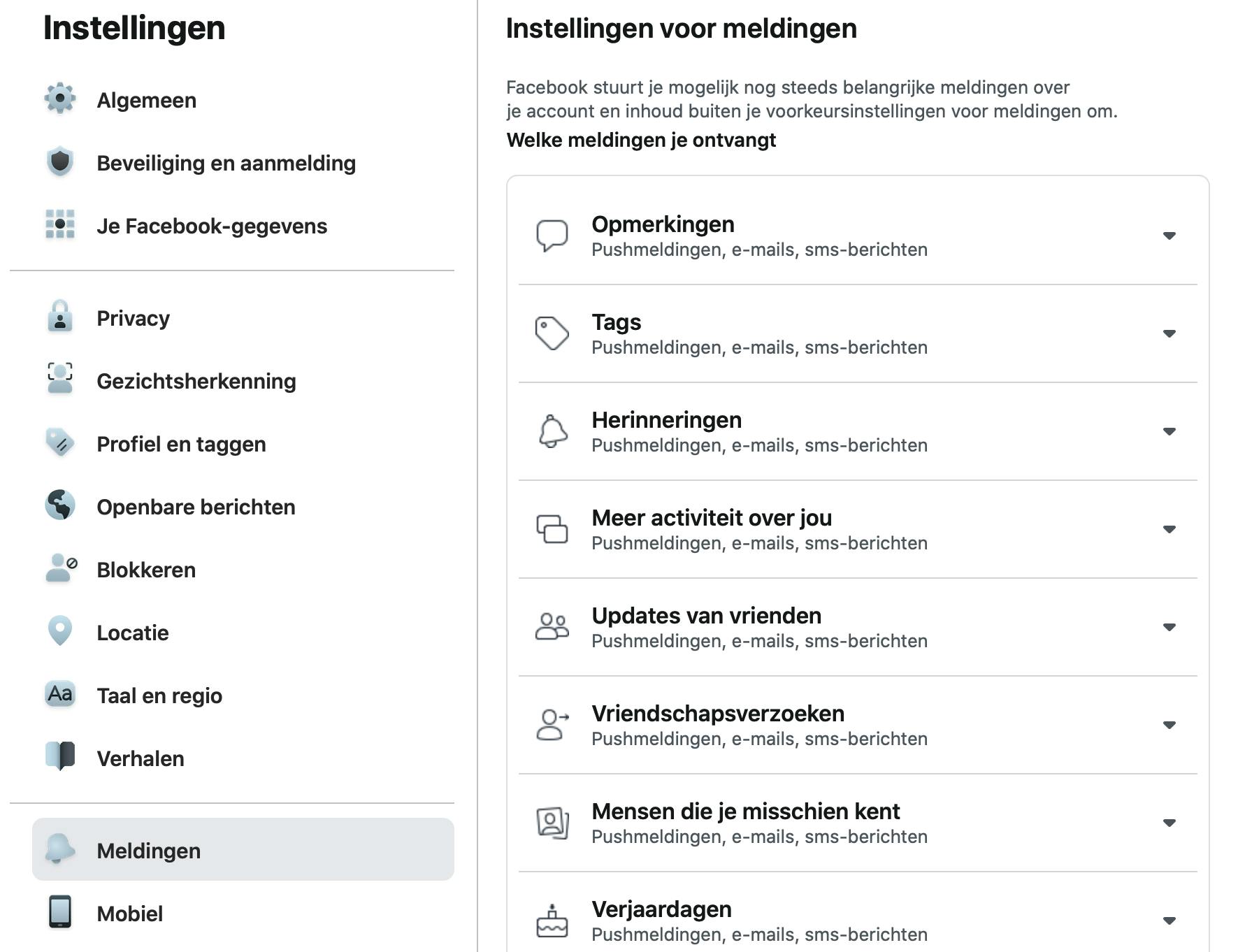 Open in Instellingen de rubriek Meldingen.