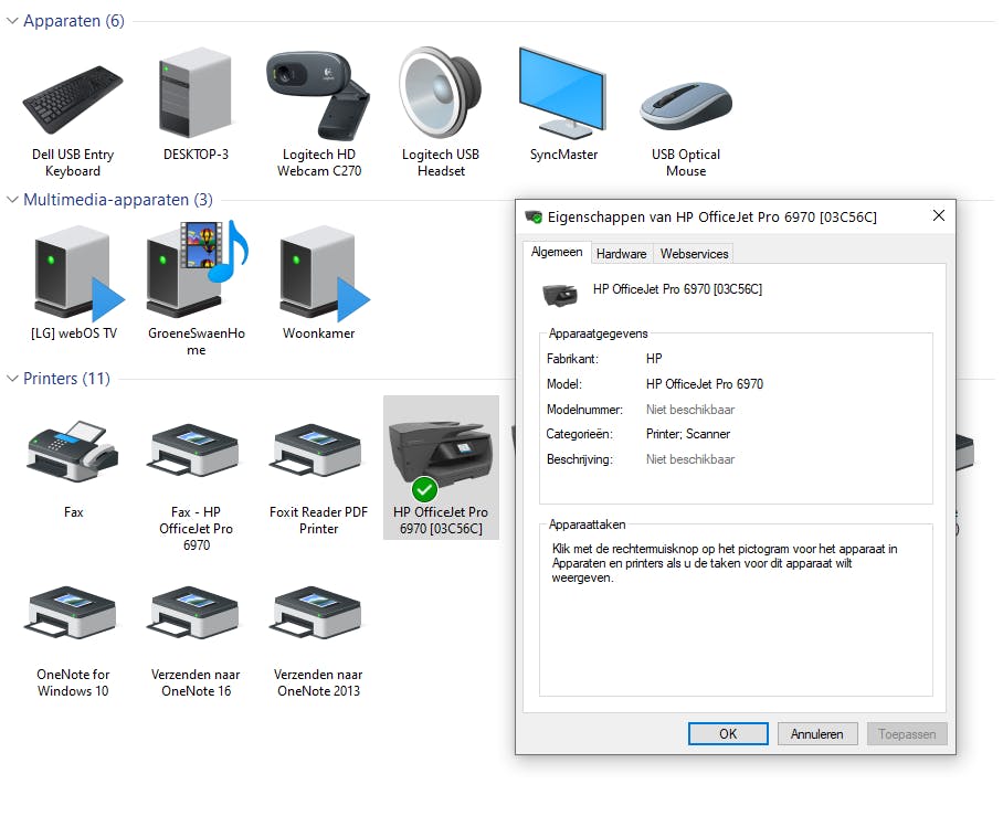 Ook via het Configuratiescherm kom je bij de eigenschappen waar je de printernaam kunt aanpassen.