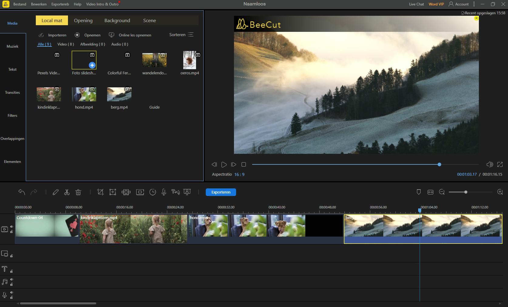 De spoorknop duidt op de tijdlijn aan welk frame er op dit moment in beeld komt.
