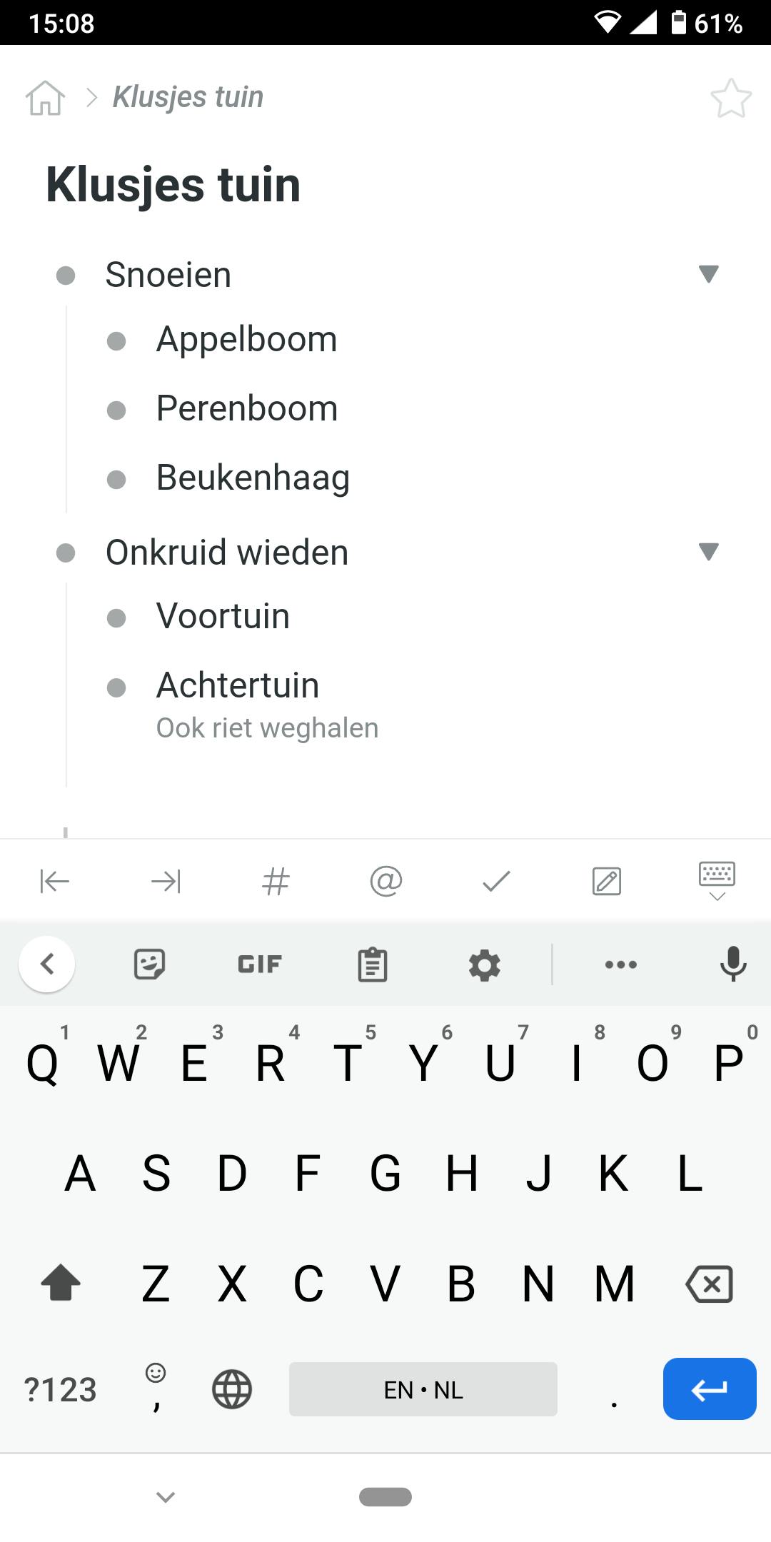 In WorkFlowy kun je vrijwel oneindig lijstjes blijven nesten.