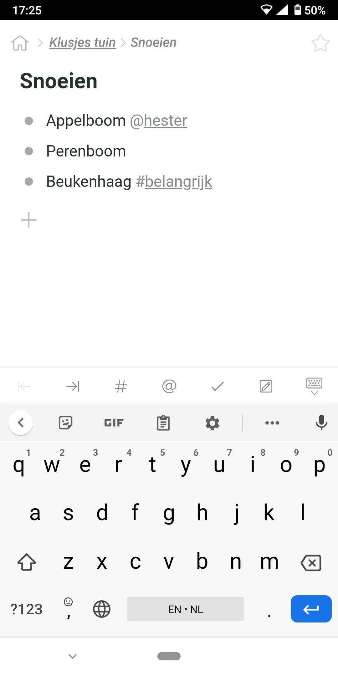 Tijdens het invoeren van items zie je  de nodige extra opties.