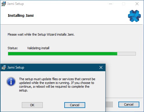 Mogelijk moet je eerst je pc even herstarten voordat je met Jami aan de slag kunt.