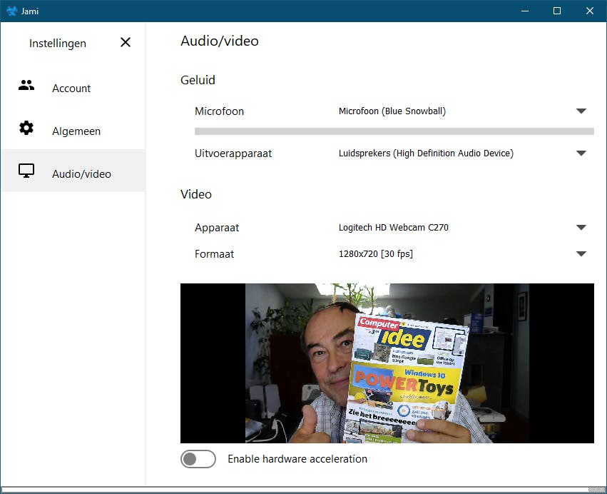Controleer voordat je begint met een gesprek eerst de audio- en video-instellingen.