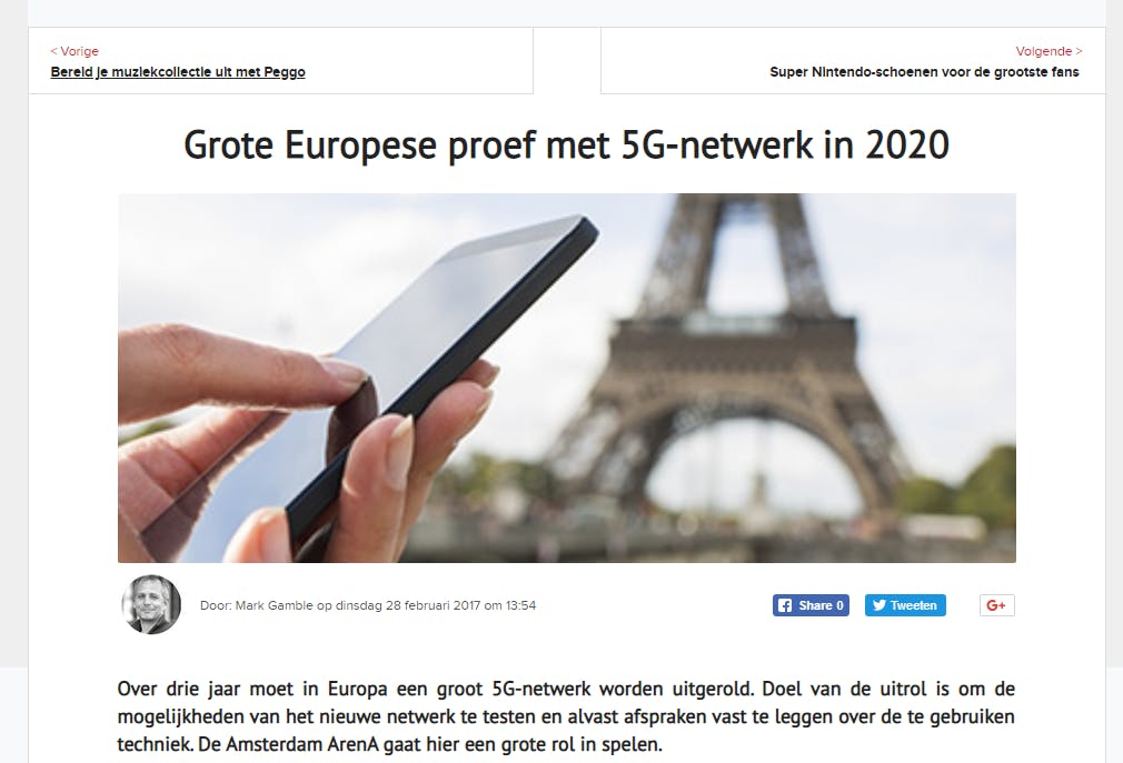 5G zou in 2020 in heel Europa beschikbaar moeten zijn.