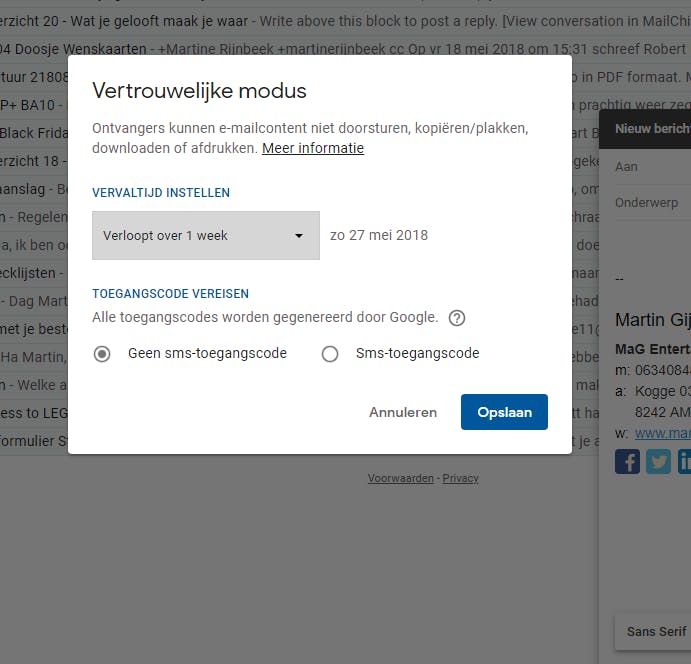 Tip 07 Mails in vertrouwelijke modus verdwijnen na een door jou aangegeven tijd.