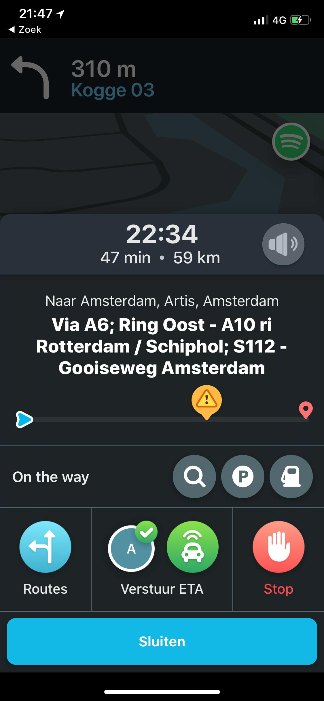 Tip 06 Met behulp van de realtime verkeersinformatie kan Waze precies aangeven hoe laat je arriveert.