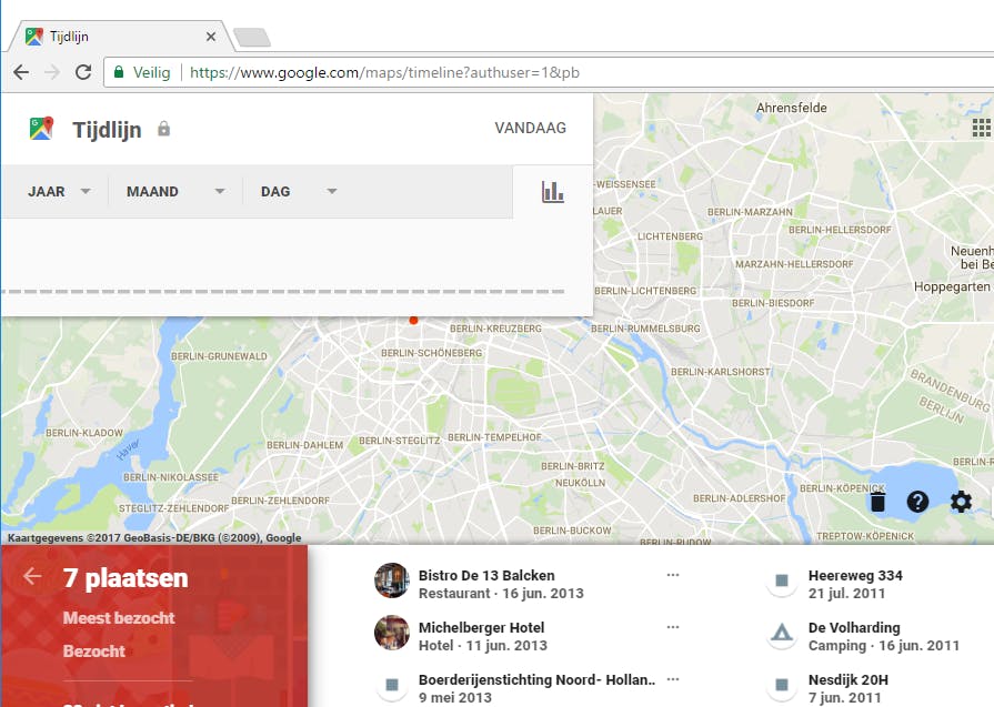 Google onthoudt je locatiegeschiedenis automatisch en weet tot vele jaren terug waar je geweest bent en welke routes je gereden/gewandeld hebt.