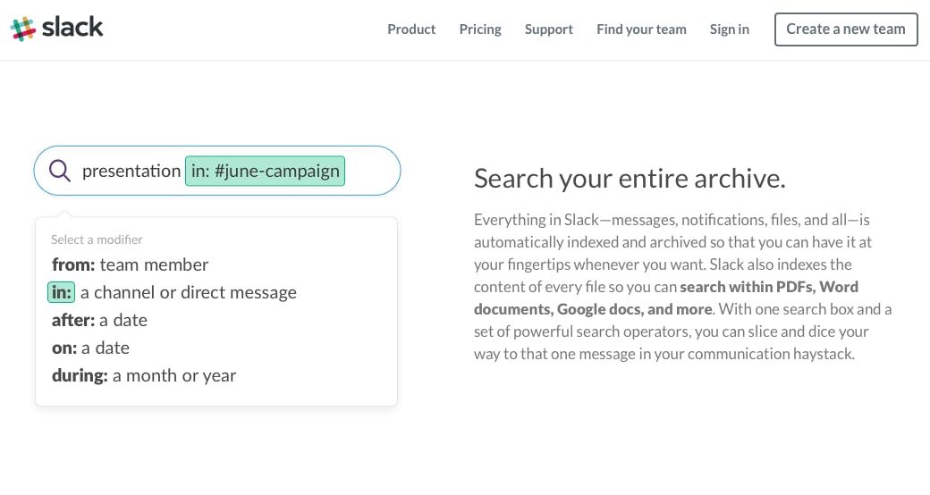 Je kunt makkelijk zoeken via hashtags in Slack.