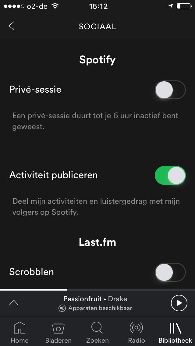 Zet de schuif aan als je wilt dat anderen kunnen zien wat jij hebt geluisterd.