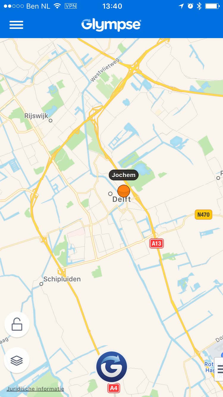 Druk onderaan op de blauwe G om je locatie te delen.