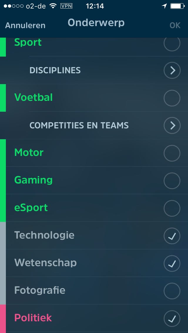Selecteer welke thema’s je wilt zien.