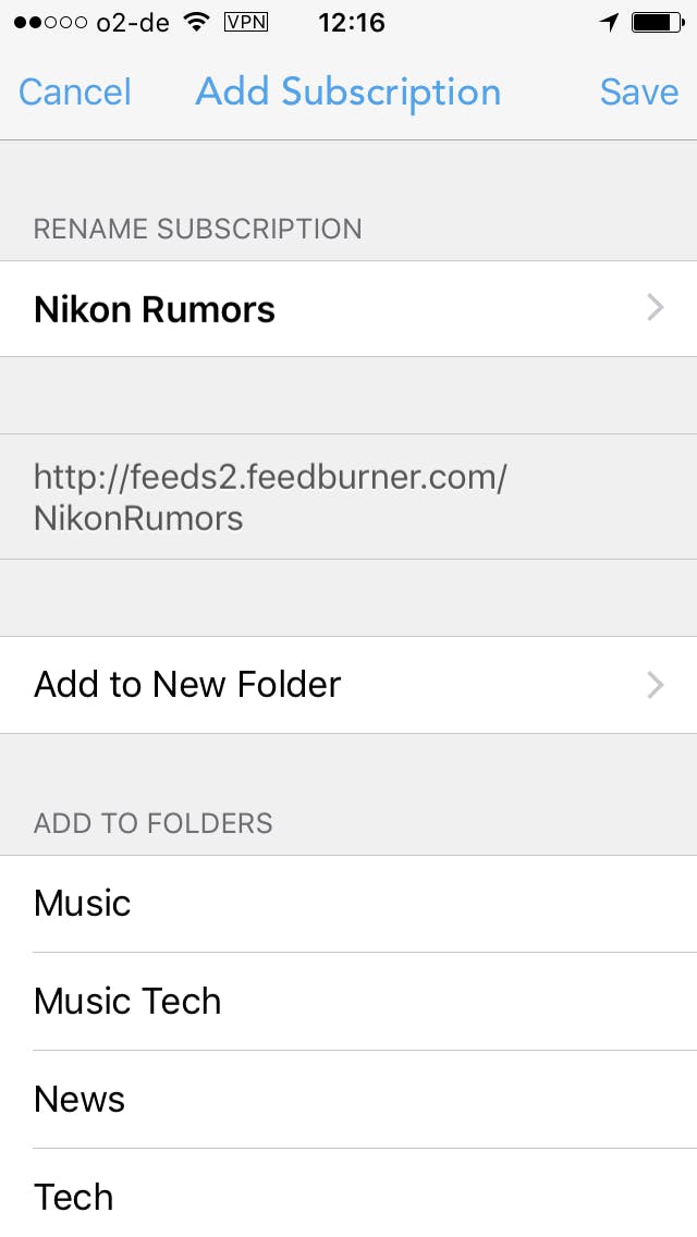 Voeg een RSS-feed aan een map toe.