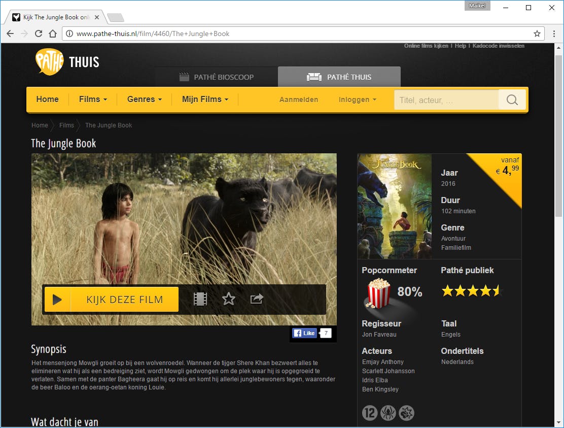 Sommige nieuwe films zijn nog niet in HD-kwaliteit beschikbaar, zoals in dit voorbeeld The Jungle Book.