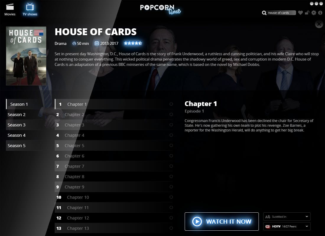 Ook exclusieve titels van Netflix staan ‘gewoon’ op Popcorn Time.