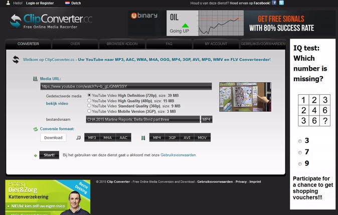 Tip 02 Clipconverter is ook een downloadsite, maar met iets uitgebreidere opties.