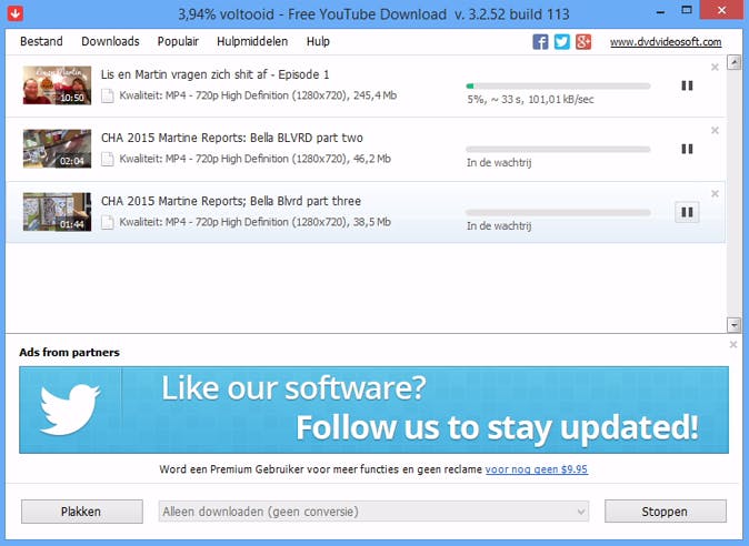 Tip 04 Met Free YouTube Download download je met gemak een hele lijst video's in één keer.