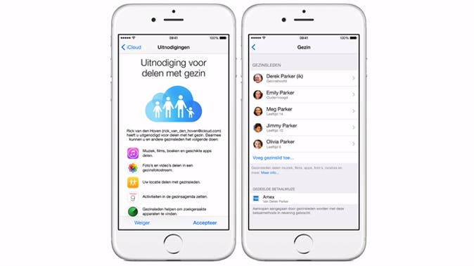 De organisator van een Delen met gezin-groep kan uitnodigingen versturen.
