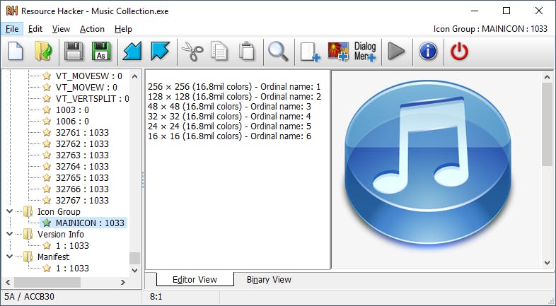 Tip 11 Haal pictogrammen, vensters en zelfs muziek uit programma’s met Resource Hacker.
