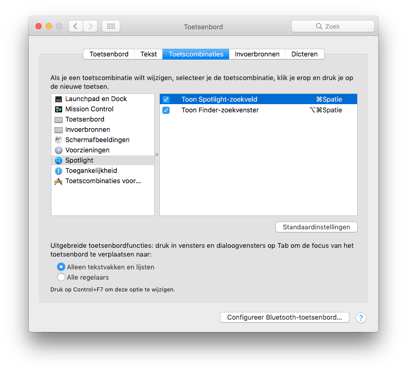 Verander de toetscombinatie voor Spotlight in de systeemvoorkeuren.