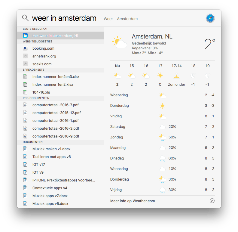 Het weerbericht zie je gewoon in Spotlight.