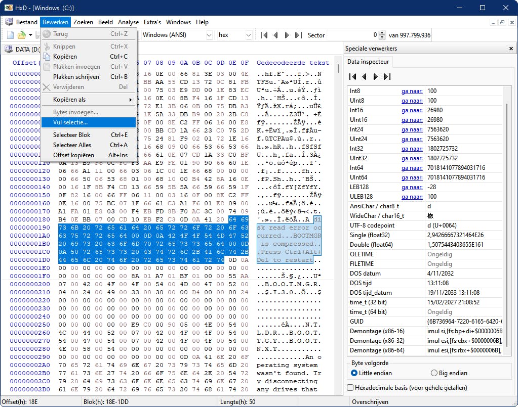 Met HxD is de gebruiker nog iets meer op zichzelf aangewezen.
