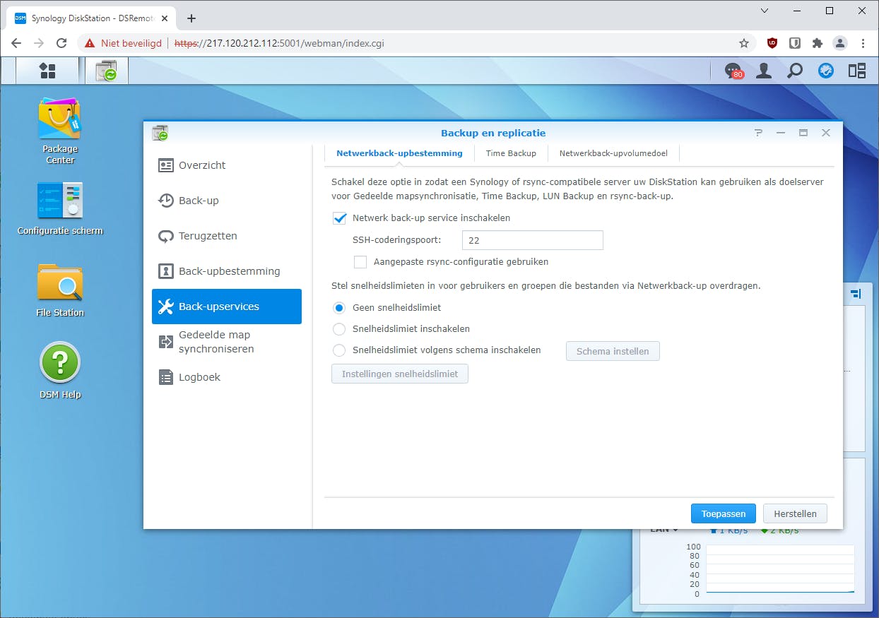 Bij oudere modellen van Synology kun je rsync gebruiken voor back-ups.