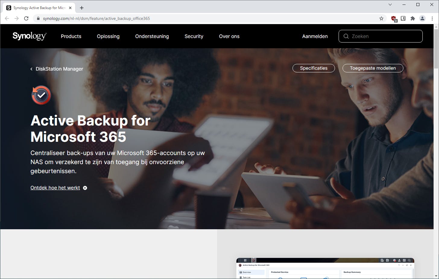 Synology biedt een toepassingen voor het back-uppen van een 365-account.
