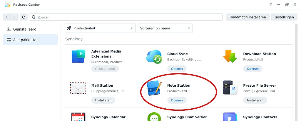 Note Station vind je terug in de pakketbeheerder van je Synology en kost niets.