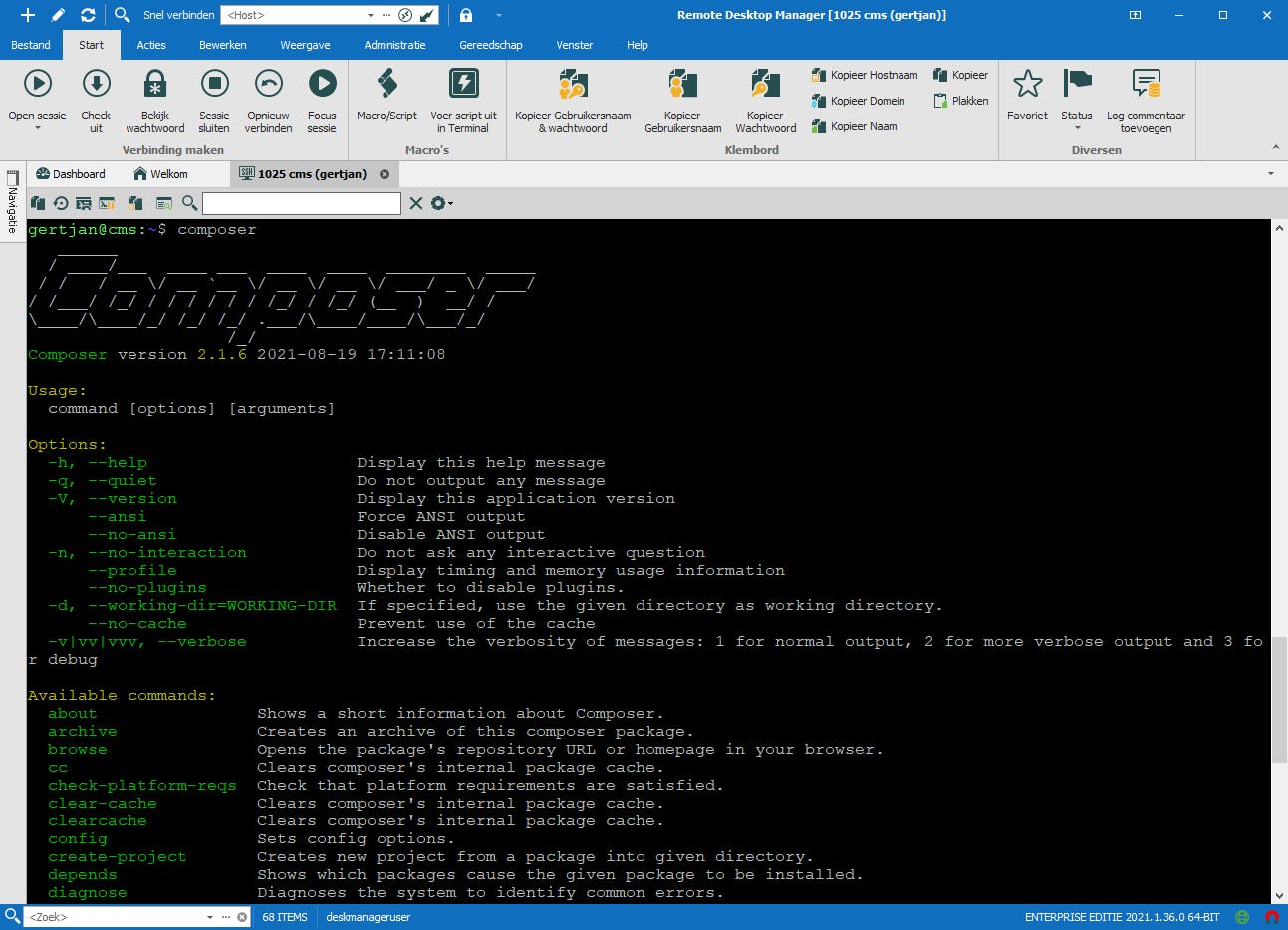 Na de installatie van Composer kun je de tool vanaf elke locatie starten.